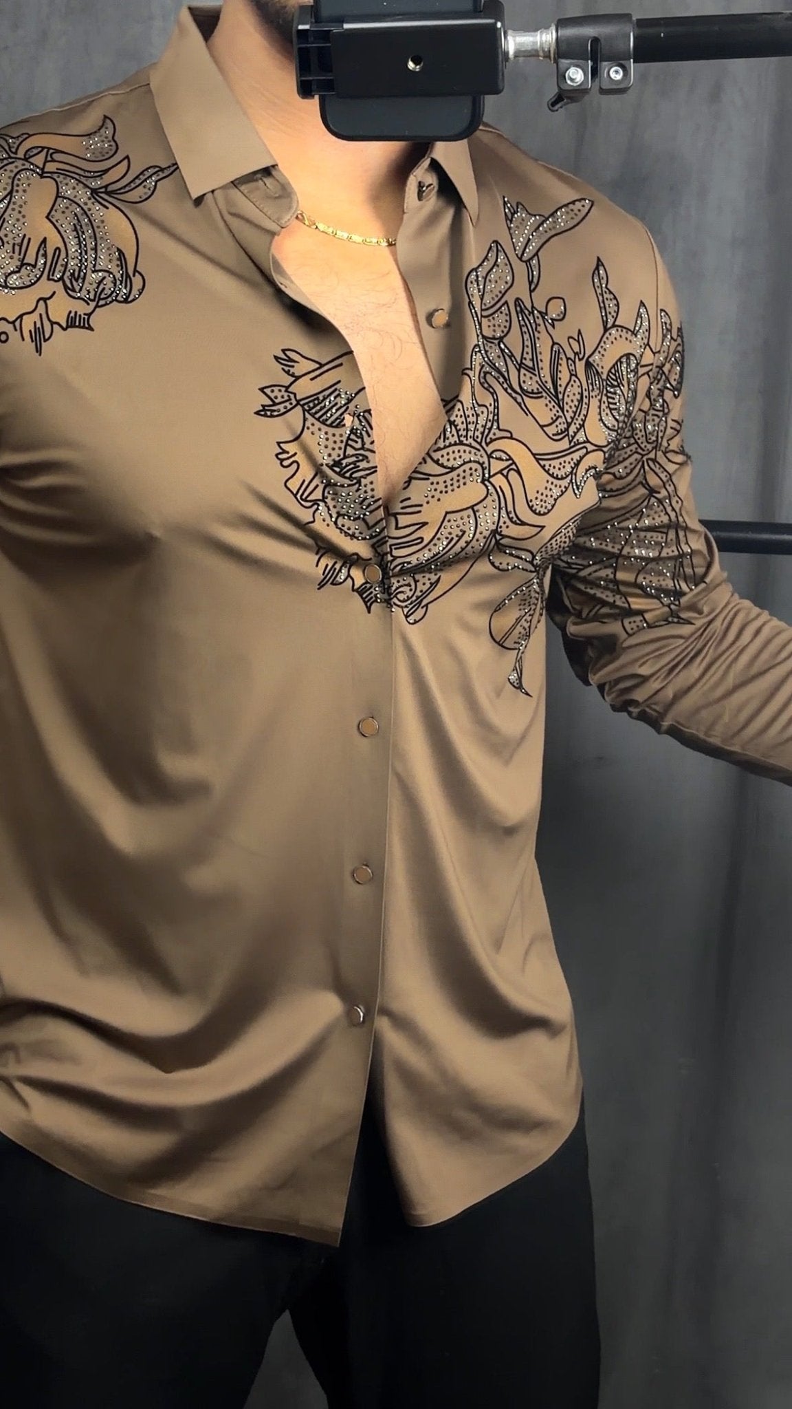 Majestic Floral Prestige Jacquard Shirt - CAMEL - Under Attack
