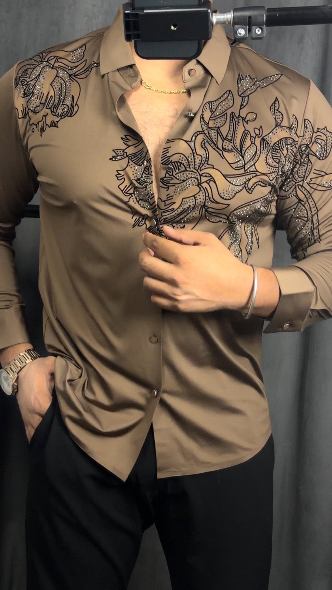 Majestic Floral Prestige Jacquard Shirt - CAMEL - Under Attack