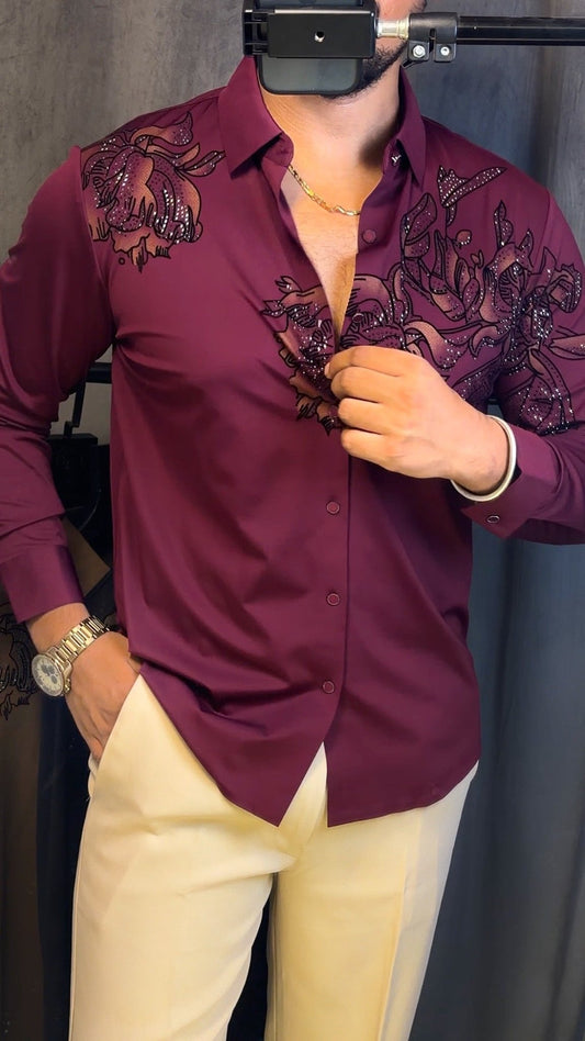 Majestic Floral Prestige Jacquard Shirt - WINE - Under Attack