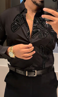 Midnight Bloom Legacy Jacquard Shirt - BLACK