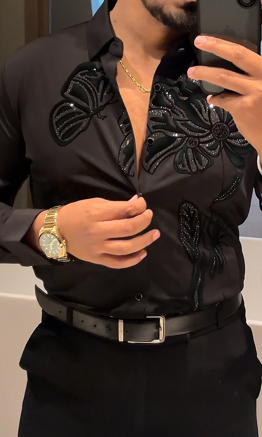 Midnight Bloom Legacy Jacquard Shirt - BLACK - Under Attack