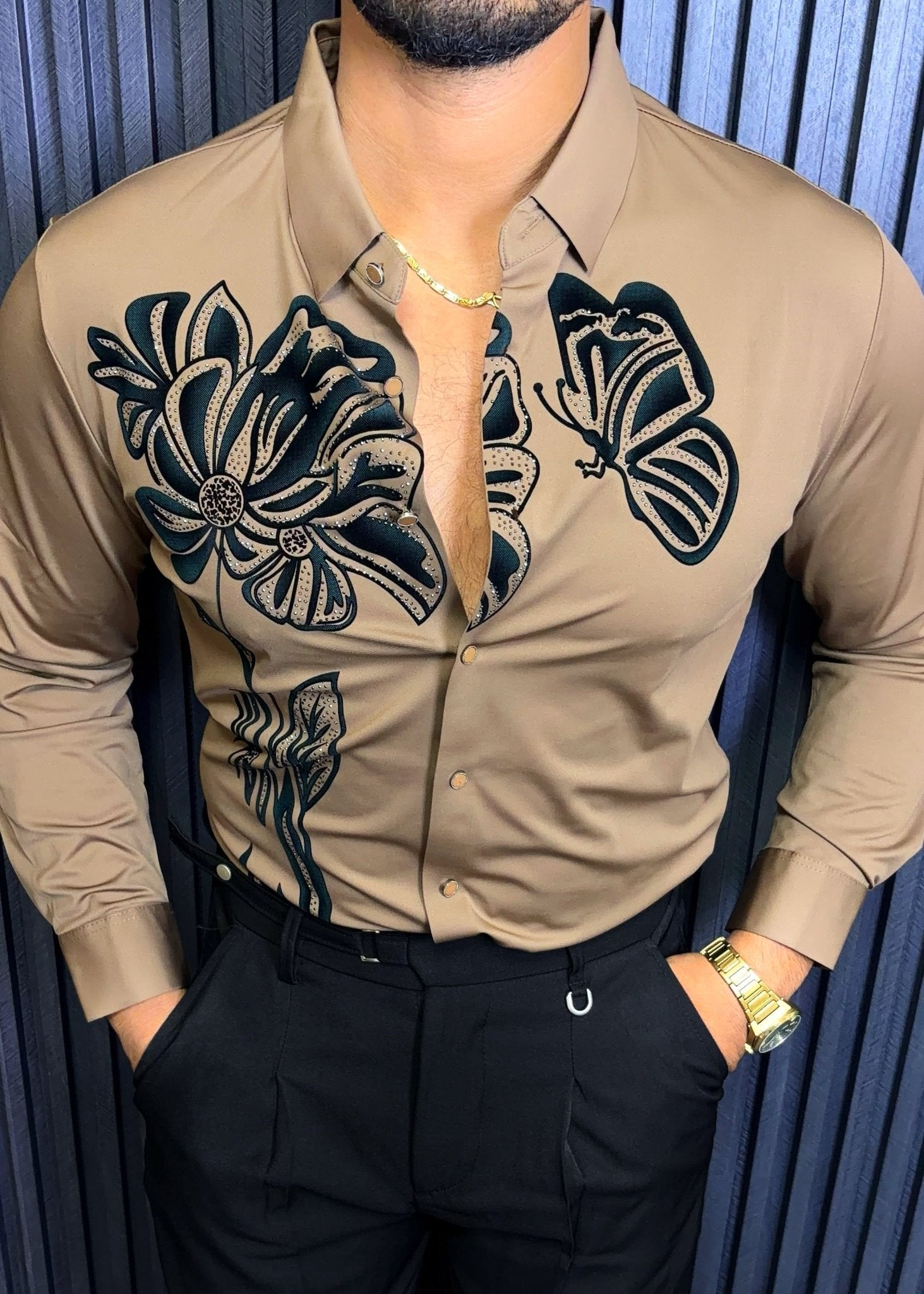 Midnight Bloom Legacy Jacquard Shirt - CAMEL - Under Attack