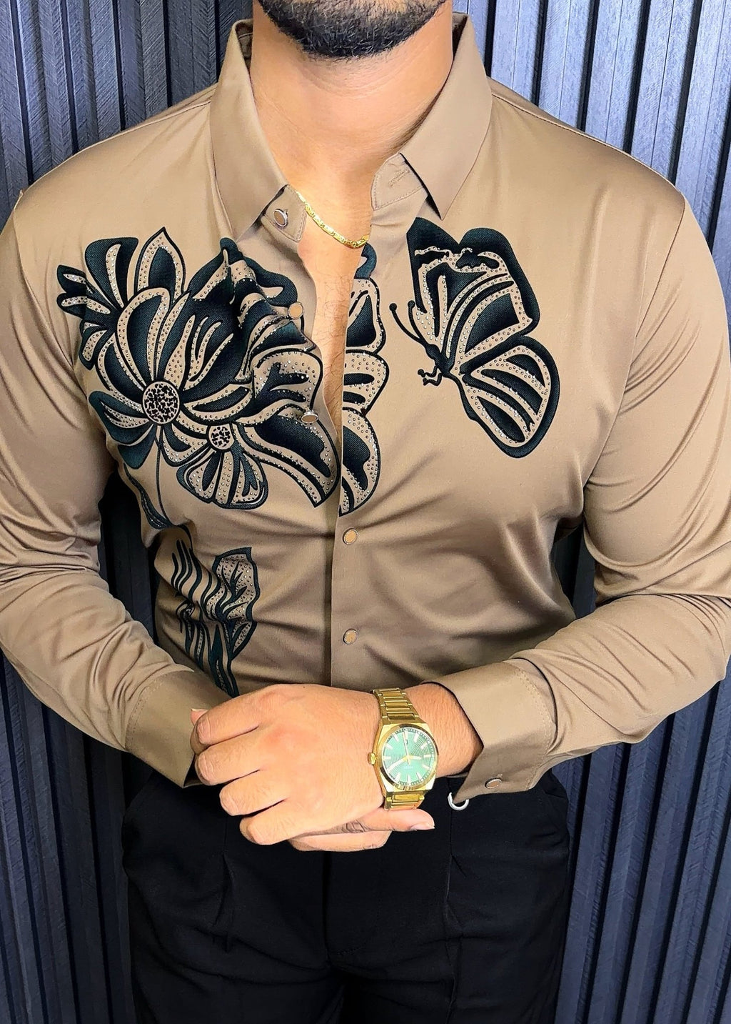 Midnight Bloom Legacy Jacquard Shirt - CAMEL - Under Attack