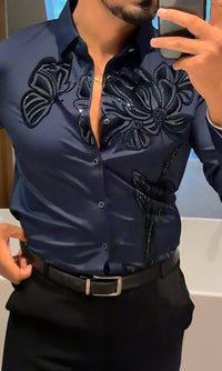 Midnight Bloom Legacy Jacquard Shirt - NAVY
