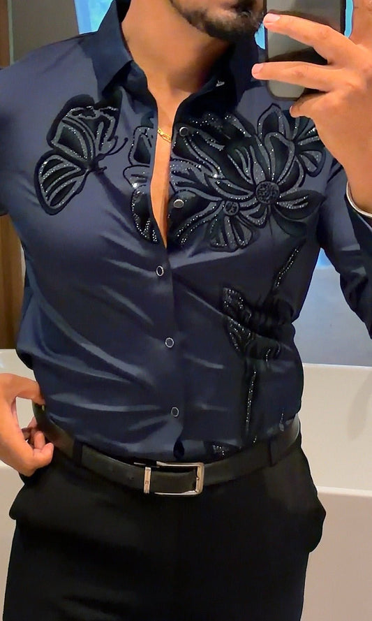 Midnight Bloom Legacy Jacquard Shirt - NAVY - Under Attack
