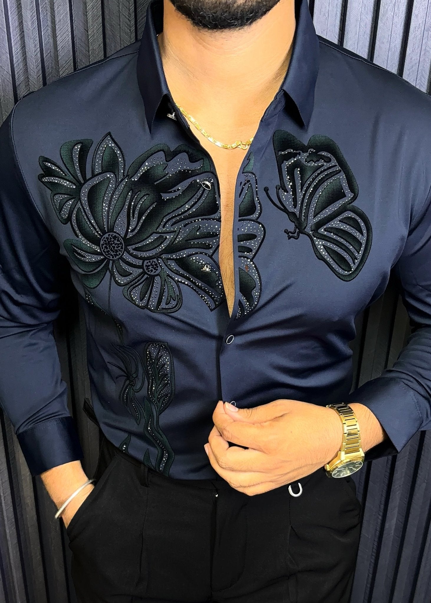 Midnight Bloom Legacy Jacquard Shirt - NAVY - Under Attack