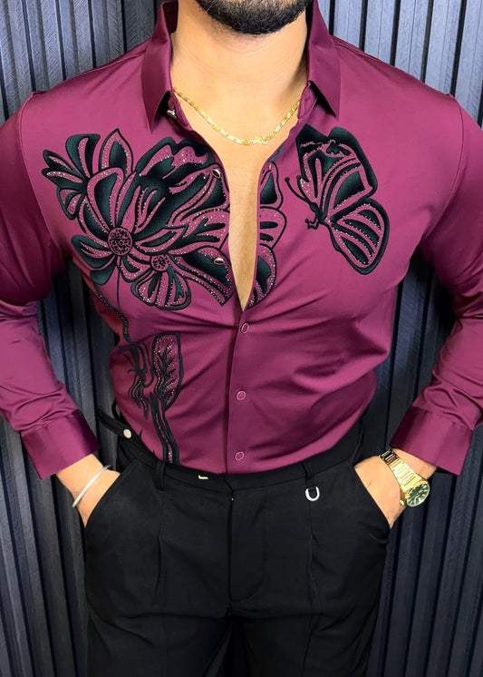 Midnight Bloom Legacy Jacquard Shirt - WINE - Under Attack