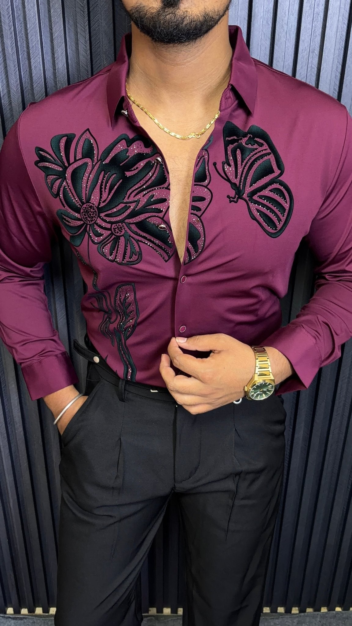 Midnight Bloom Legacy Jacquard Shirt - WINE - Under Attack