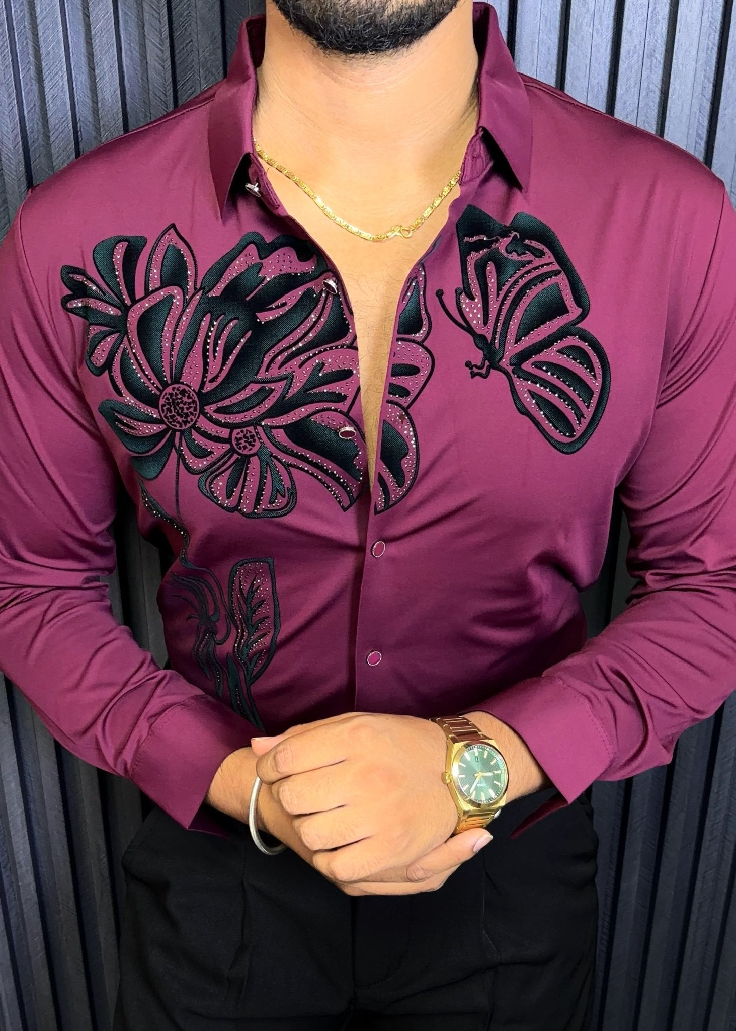 Midnight Bloom Legacy Jacquard Shirt - WINE - Under Attack