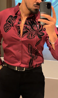 Midnight Bloom Legacy Jacquard Shirt - WINE