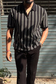 Monaco Striped Old Money Knitted Polo Tshirt - Black - Under Attack
