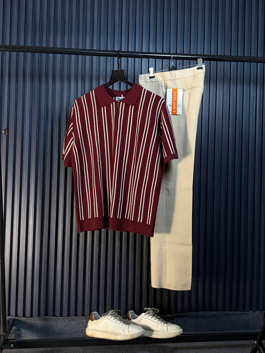 Monaco Striped Old Money Knitted Polo Tshirt - Red - Under Attack