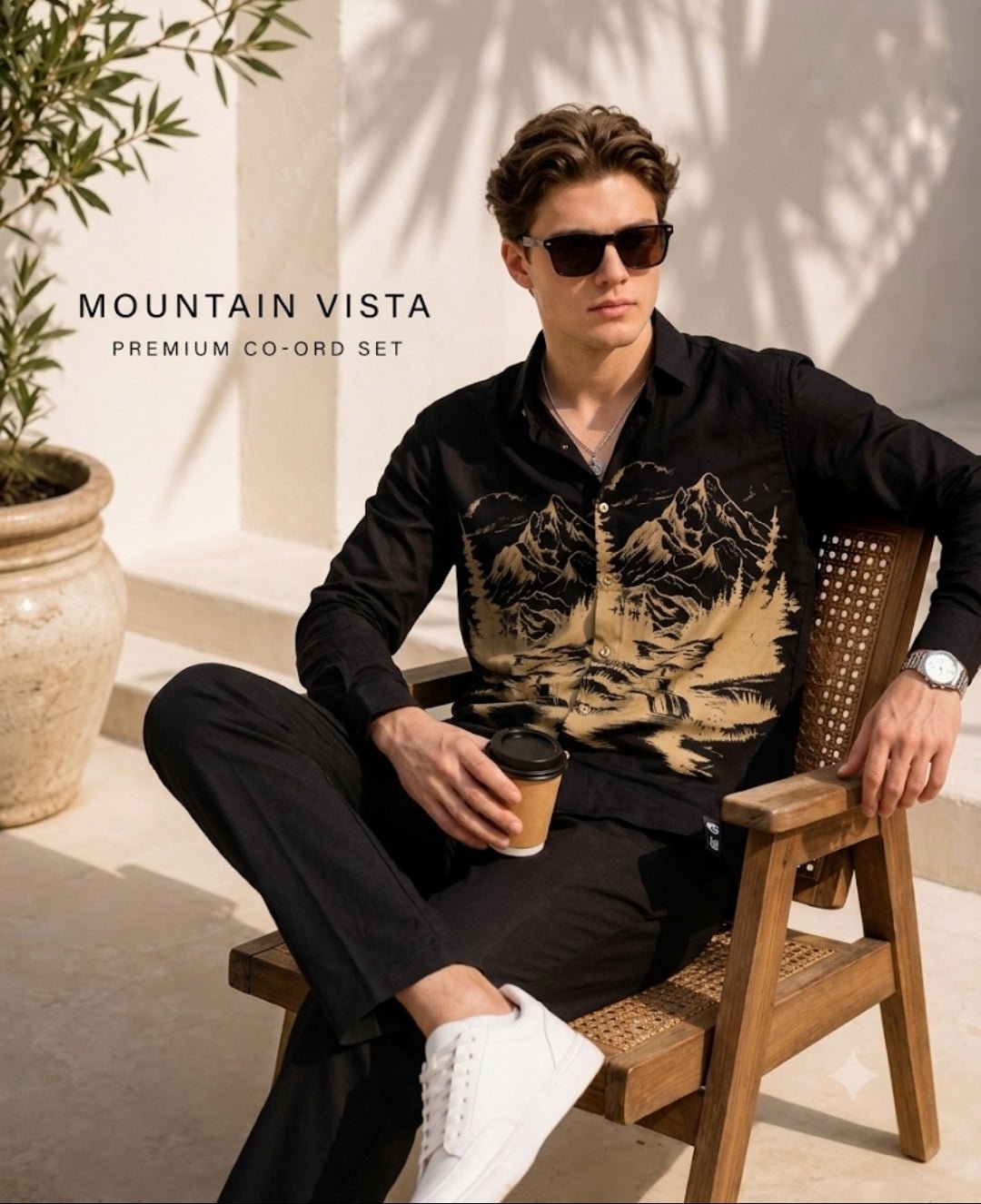 Mountain Print Satin Lycra Coord set - Black - Under Attack