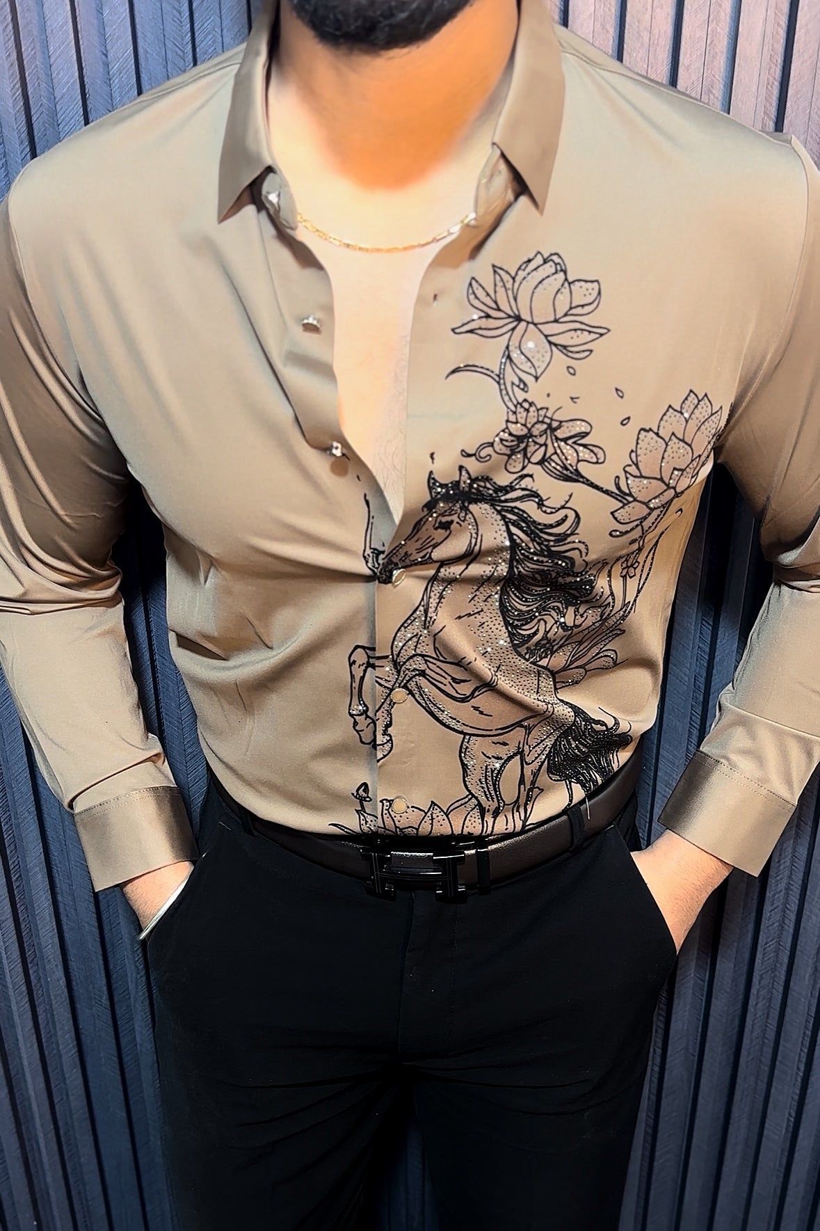 Mustang Royale Jacquard Shirt - Camel - Under Attack