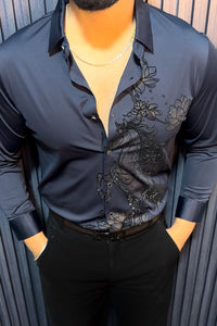 Mustang Jacquard Shirt - Navy