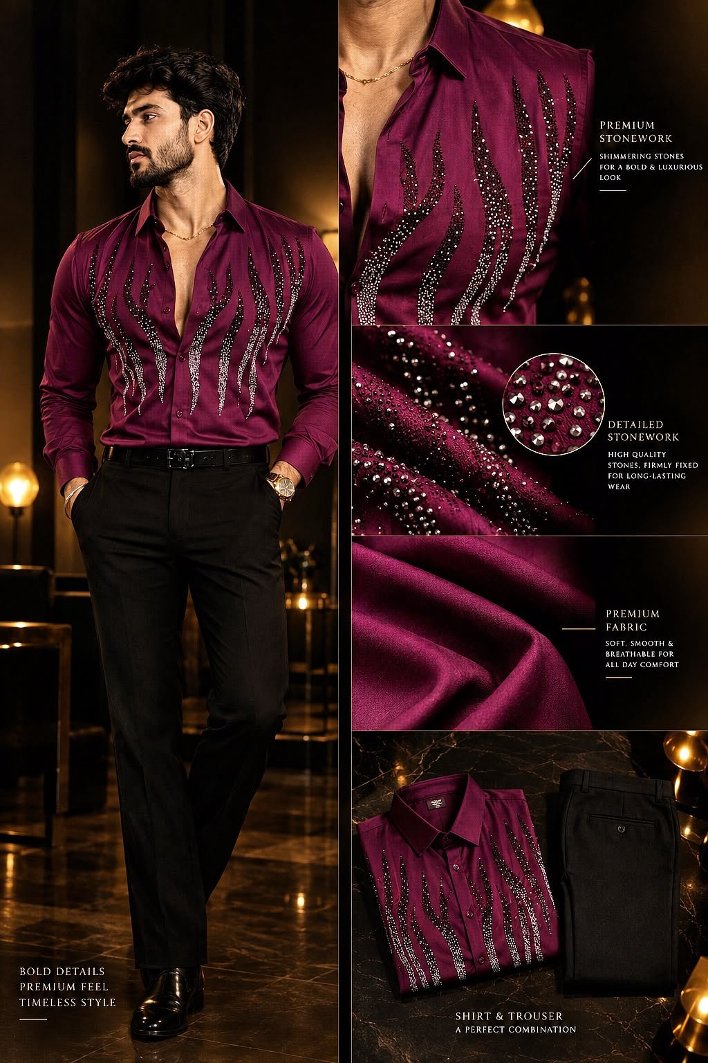 NightOut Luxe Stitchless Wrinkle Free Lycra Shirt - Wine - Under Attack