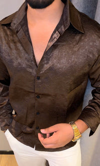 Nightstand Luxe Embossed Ice Silk Lycra Shirt - Brown
