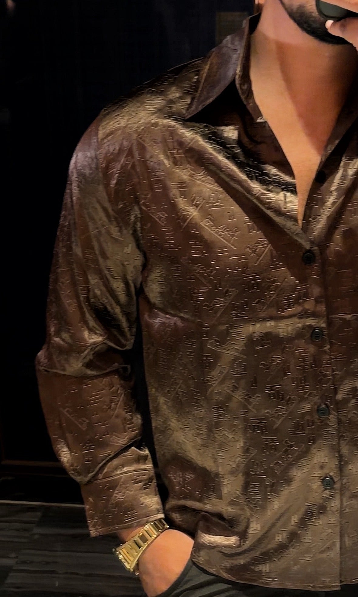 Nightstand Luxe Embossed Ice Silk Lycra Shirt - Brown - Under Attack