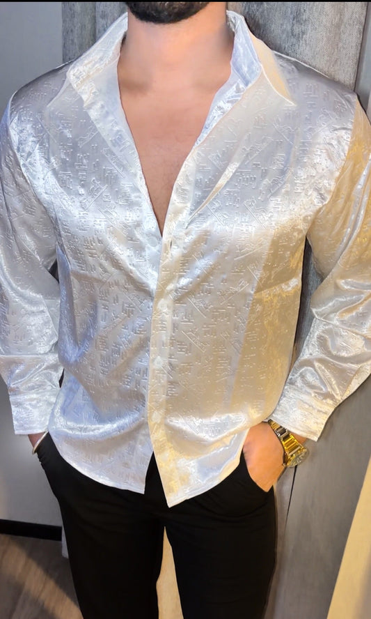 Nightstand Luxe Embossed Ice Silk Lycra Shirt - Ivory - Under Attack