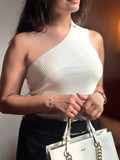 One Shoulder Stretchable Top - WHITE - Under Attack