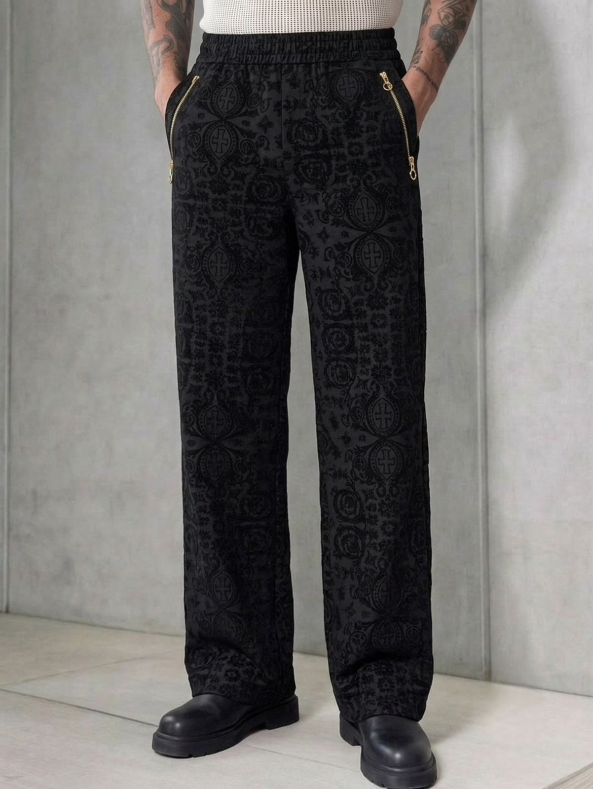 Ornamental Jacquard Wide Leg Trousers - Under Attack