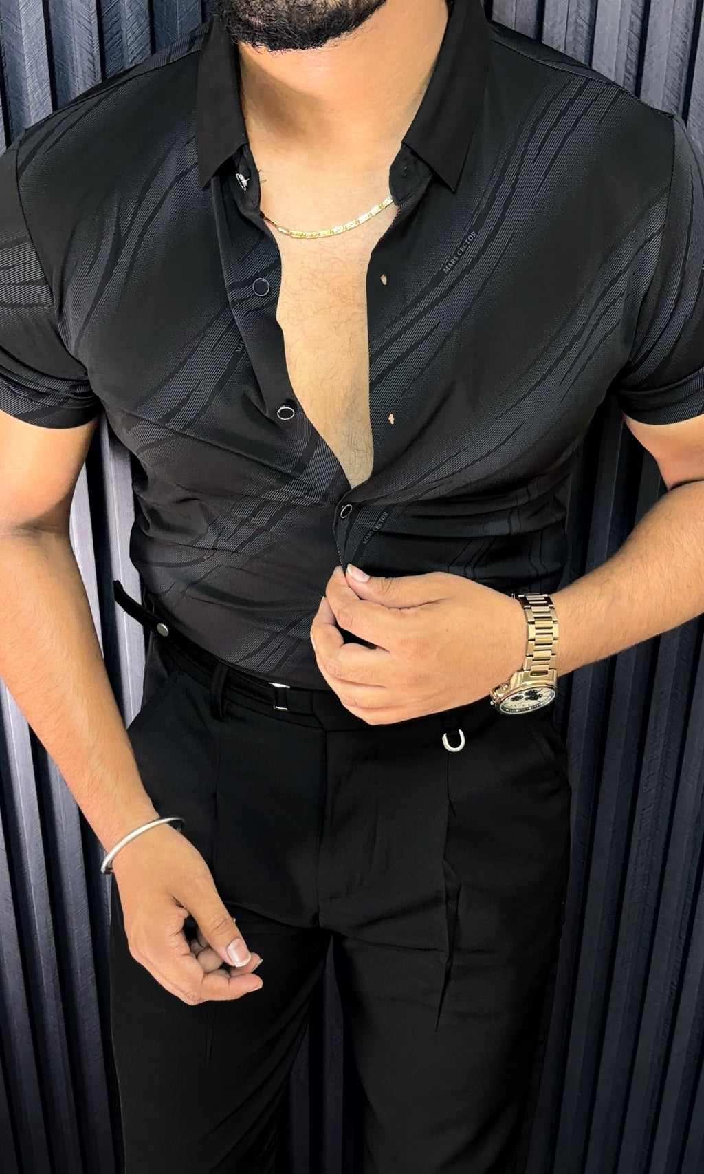 Oslo Ocean Jacquard Half Sleeves Shirt - BLACK - Under Attack