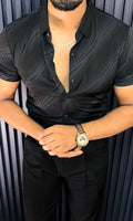 Oslo Ocean Jacquard Half Sleeves Shirt - BLACK - Under Attack