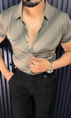 Oslo Ocean Jacquard Half Sleeves Shirt - CARAMEL - Under Attack