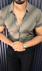 Oslo Ocean Jacquard Half Sleeves Shirt - CARAMEL - Under Attack
