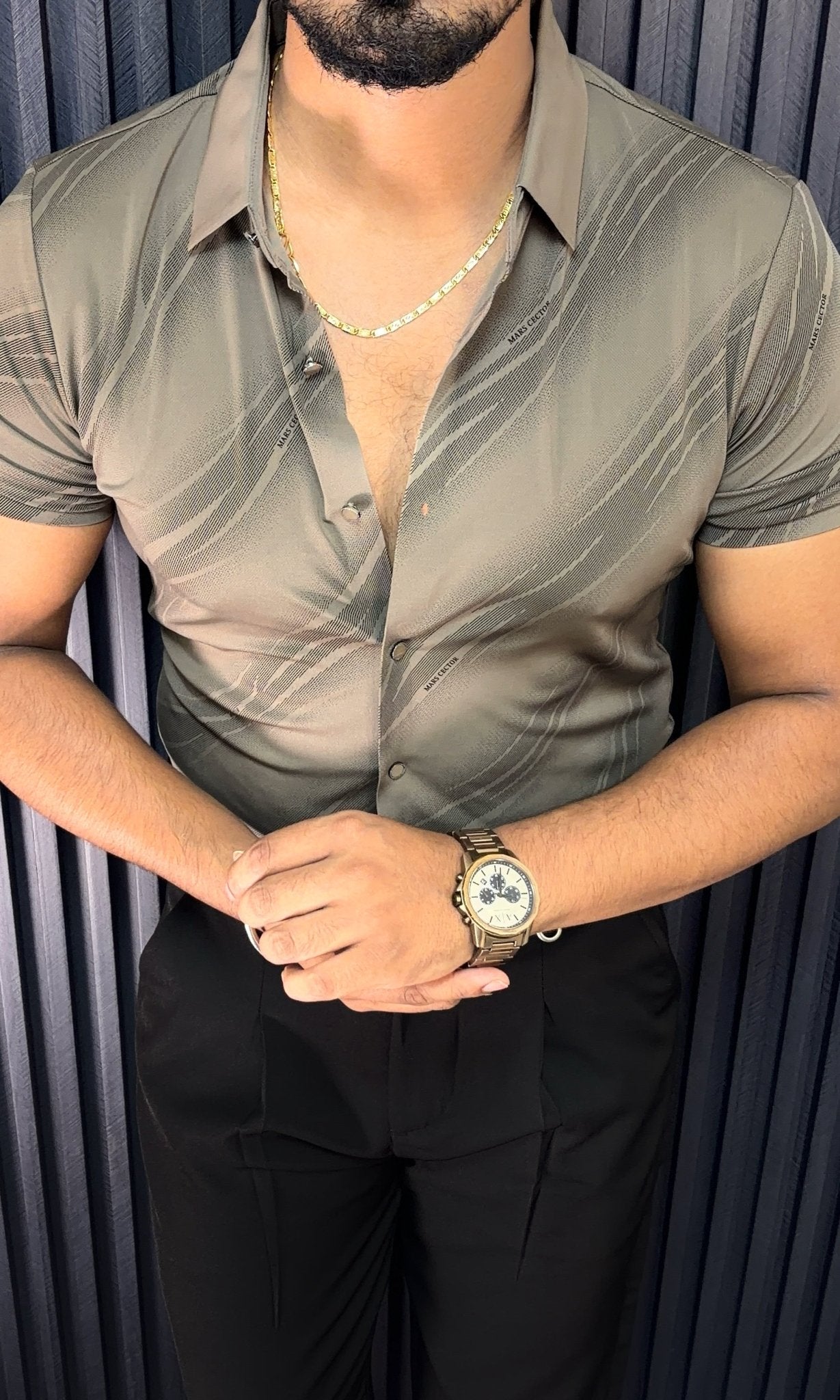 Oslo Ocean Jacquard Half Sleeves Shirt - CARAMEL - Under Attack