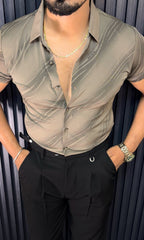Oslo Ocean Jacquard Half Sleeves Shirt - CARAMEL - Under Attack