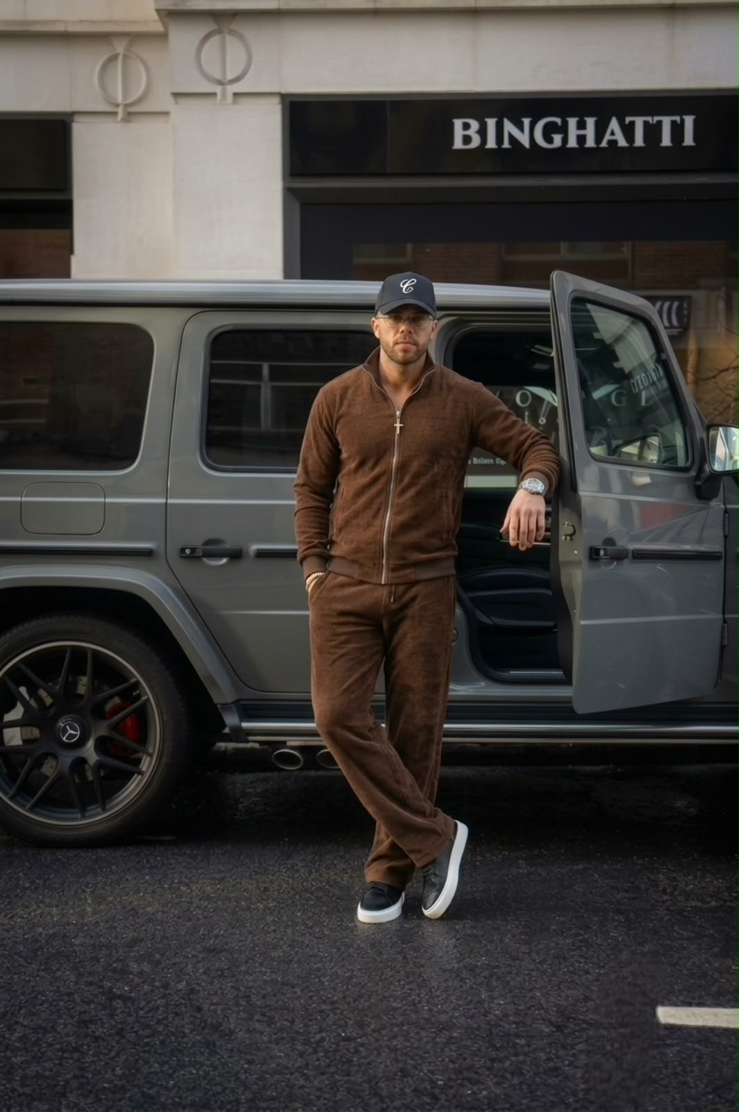 Oversized Solid Jacquard Tracksuit - Brown - Under Attack