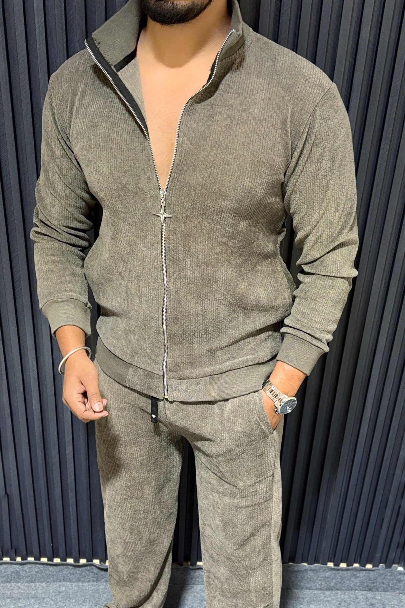 Oversized Solid Jacquard Tracksuit - Grey - Under Attack