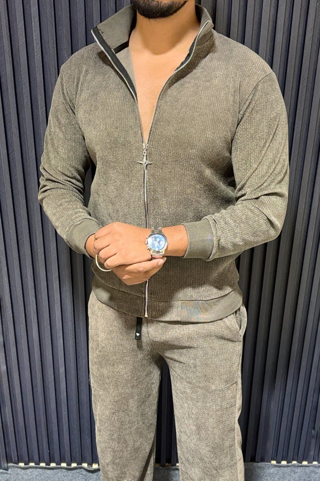 Oversized Solid Jacquard Tracksuit - Grey - Under Attack