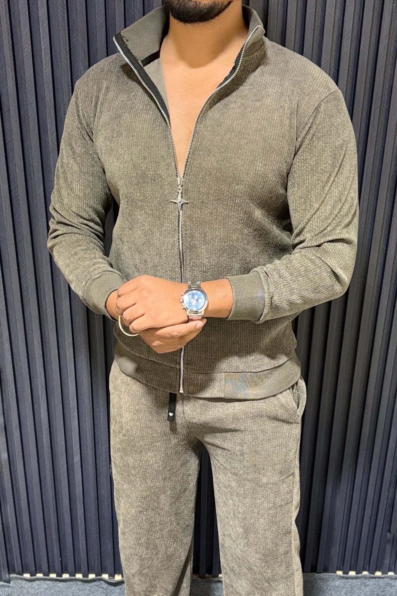 Oversized Solid Jacquard Tracksuit - Grey - Under Attack