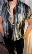 Painted Abstract Print Jacquard Half Sleeves Shirt - Grey - Under Attack