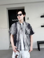 Painted Abstract Print Jacquard Half Sleeves Shirt - Grey - Under Attack