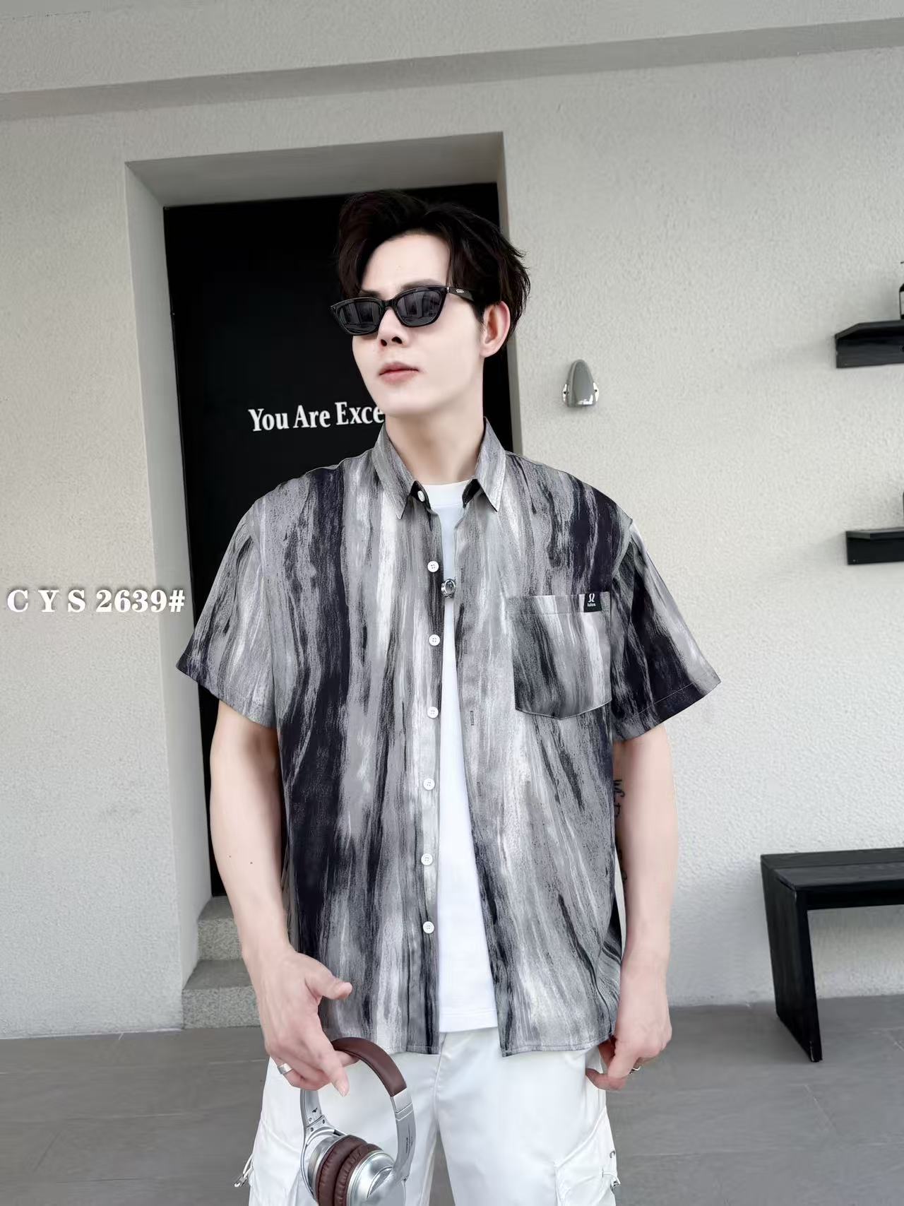 Painted Abstract Print Jacquard Half Sleeves Shirt - Grey - Under Attack