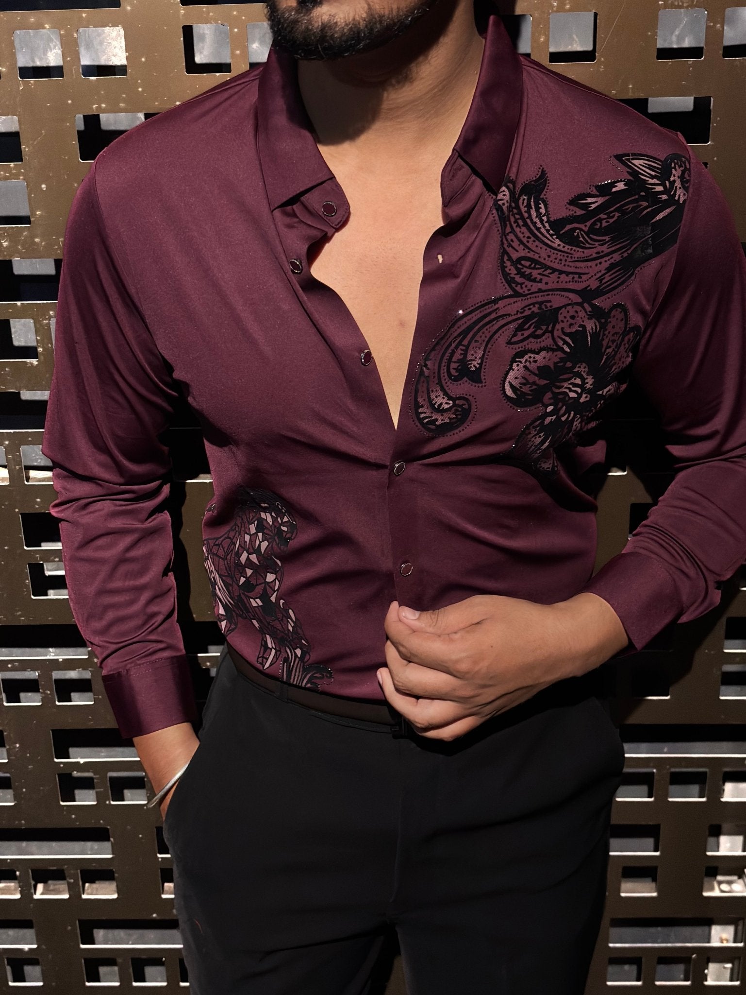 Paradise Blossom Jacquard Shirt - Wine - Under Attack