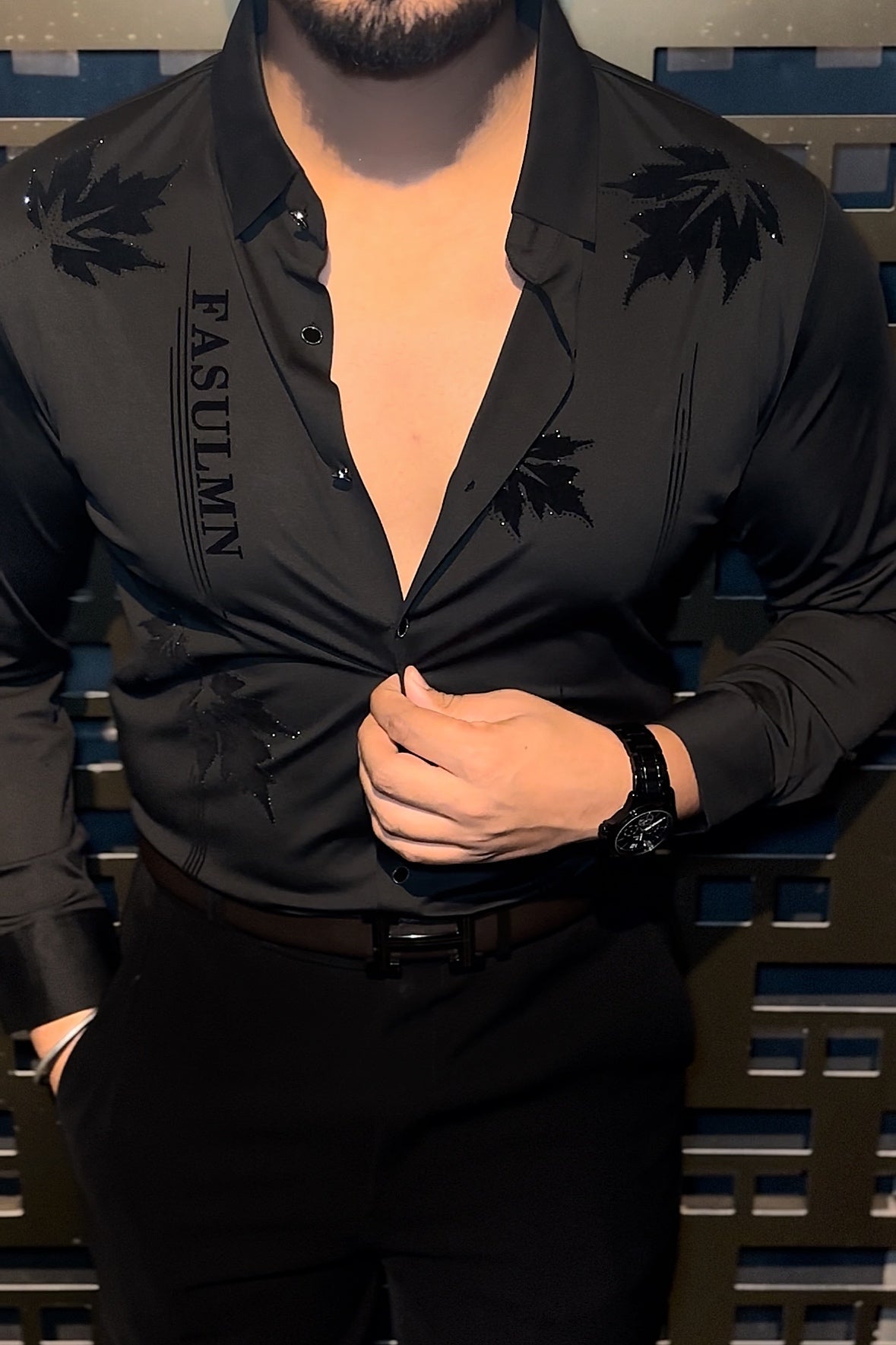 Paris Petal Jacquard Shirt - BLACK - Under Attack