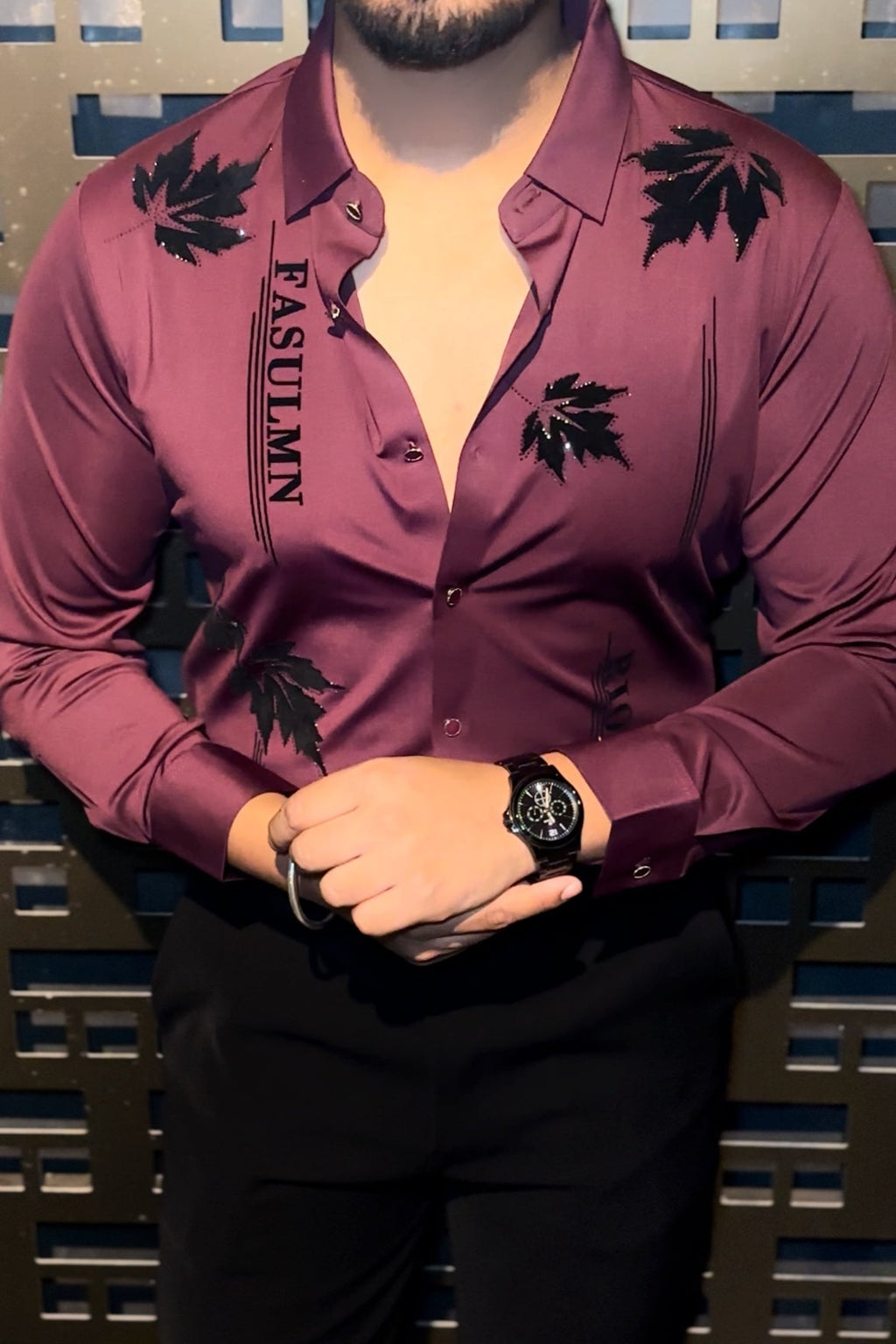 Paris Petal Jacquard Shirt - WINE - Under Attack