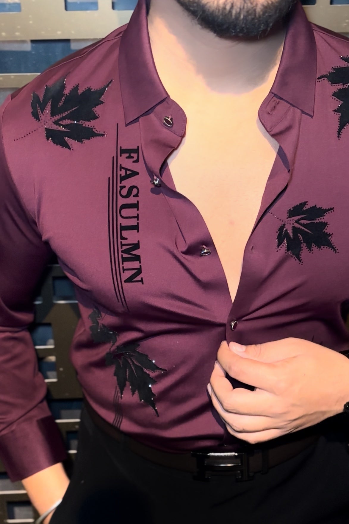 Paris Petal Jacquard Shirt - WINE - Under Attack