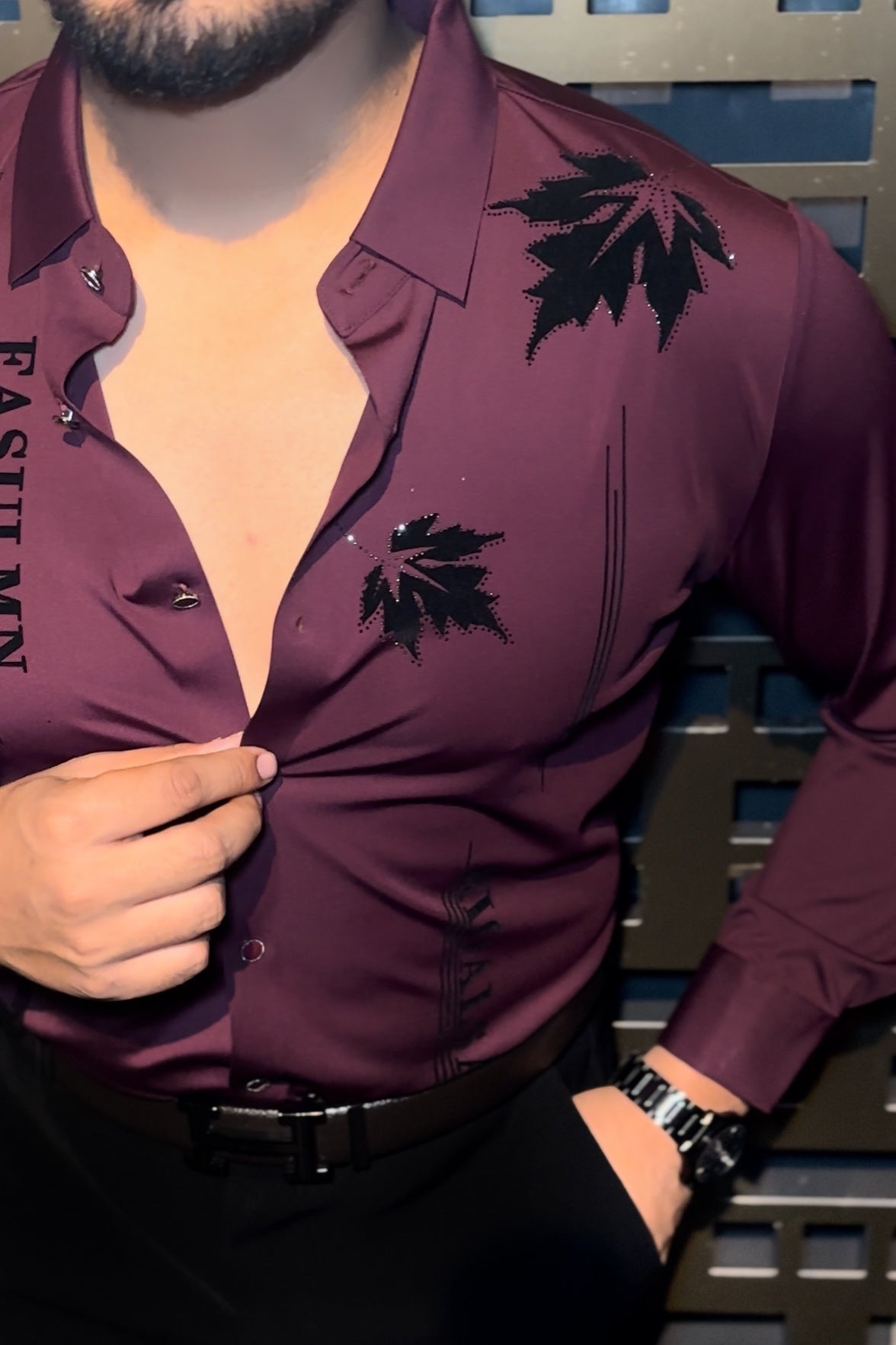 Paris Petal Jacquard Shirt - WINE - Under Attack