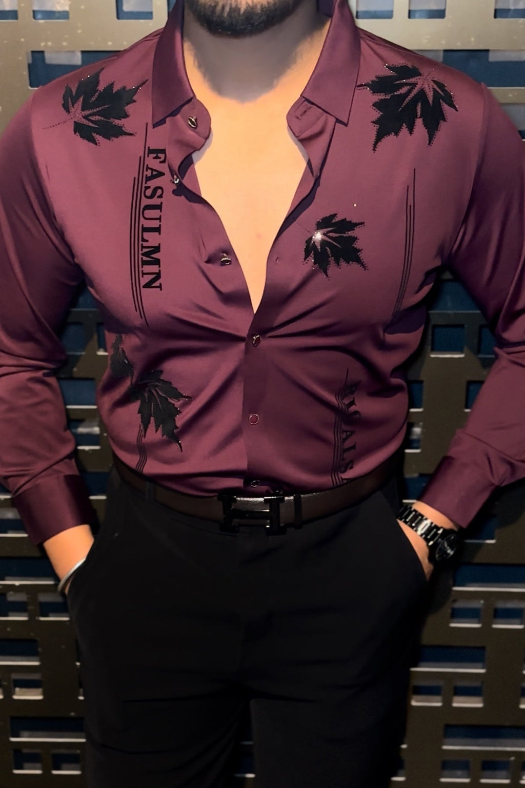 Paris Petal Jacquard Shirt - WINE - Under Attack