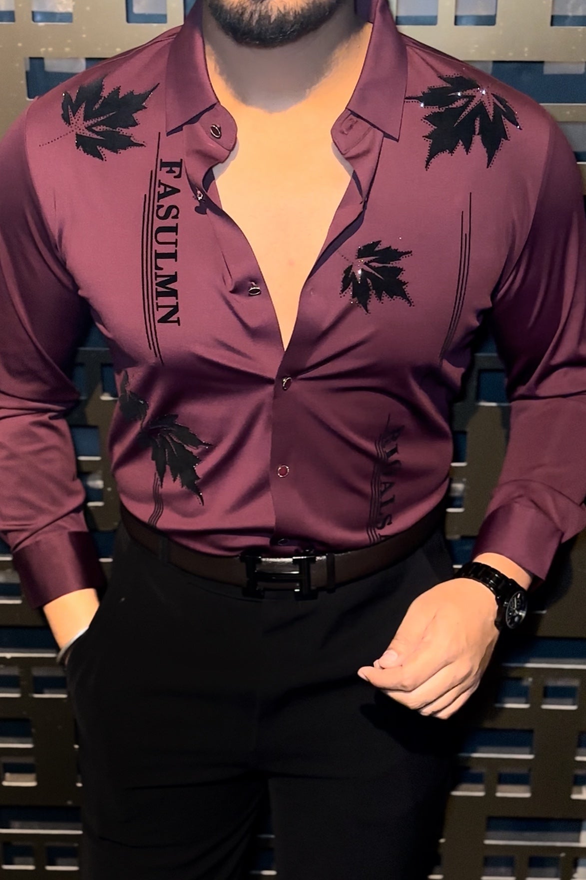 Paris Petal Jacquard Shirt - WINE - Under Attack