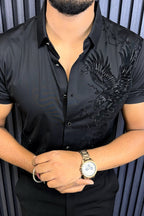 Phoenix Jacquard Half Sleeves Shirt - BLACK - Under Attack
