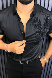 Phoenix Jacquard Half Sleeves Shirt - BLACK