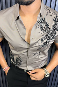 Phoenix Jacquard Half Sleeves Shirt - CARAMEL