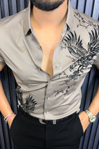 Phoenix Jacquard Half Sleeves Shirt - CARAMEL - Under Attack