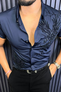 Phoenix Jacquard Half Sleeves Shirt - NAVY